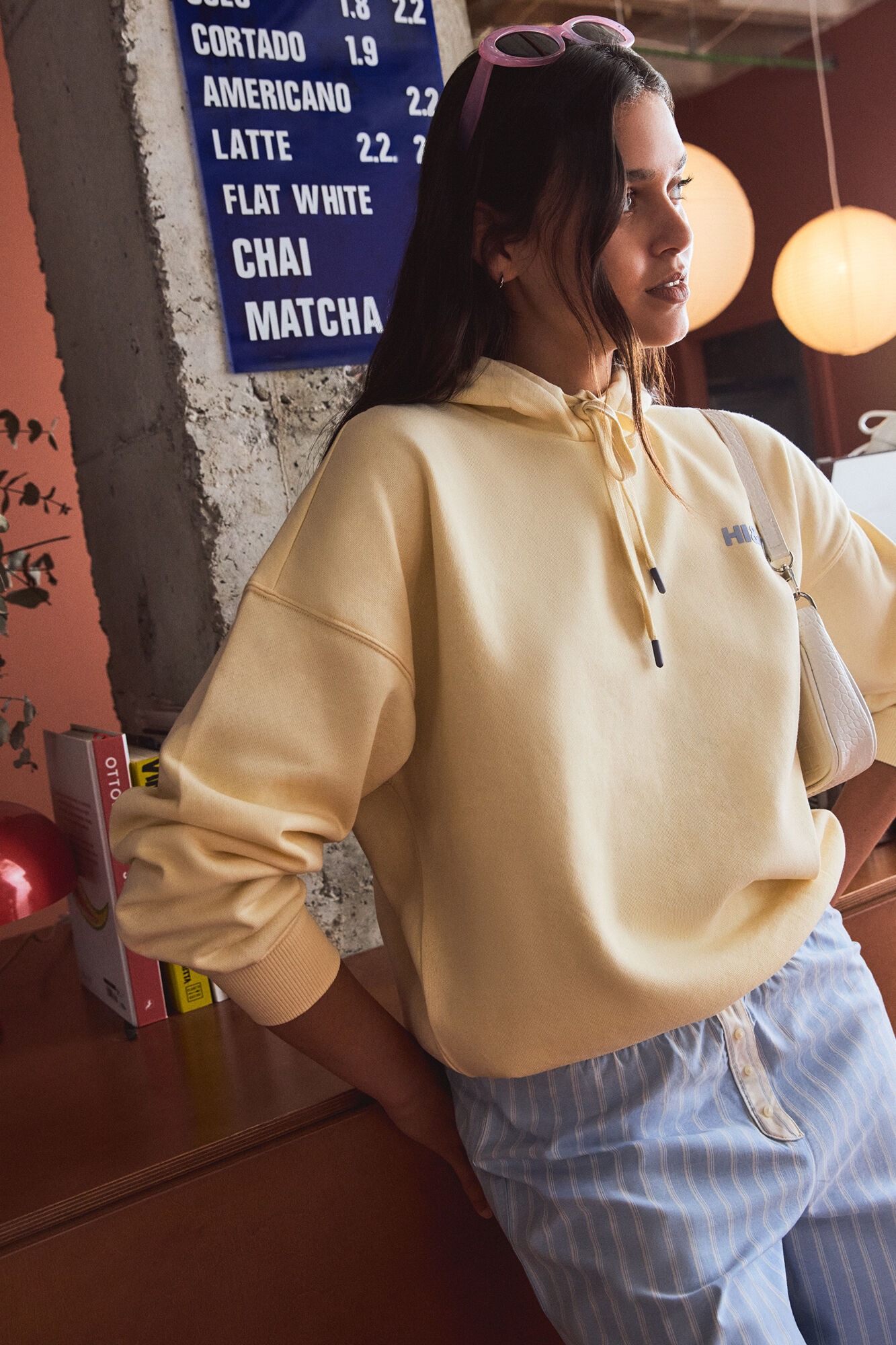 HI&BYE Yellow plush hood sweatshirt