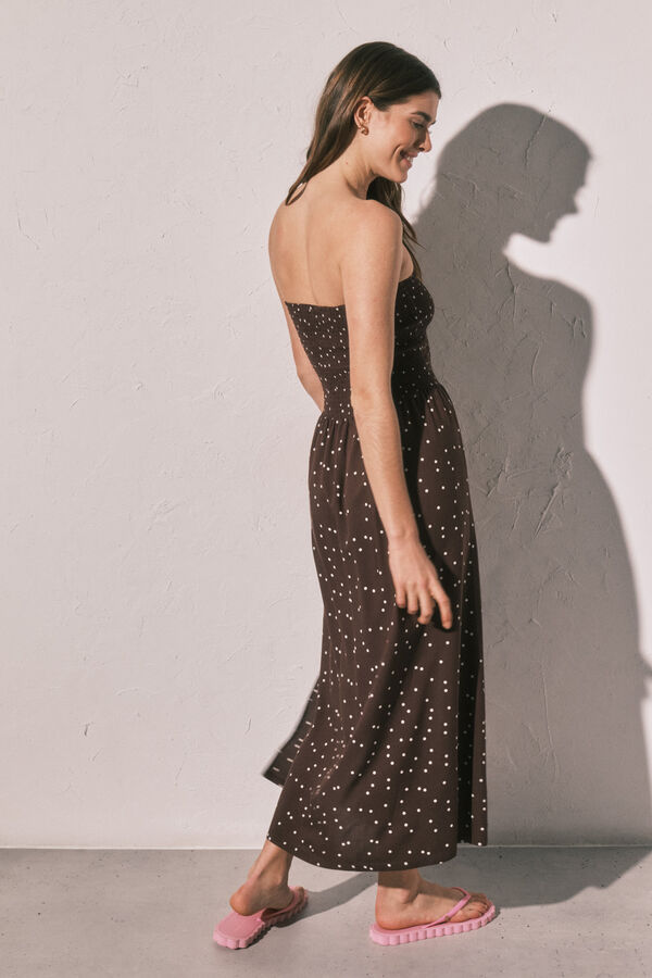 Women'secret Robe longue bustier imprim&eacute;e &agrave; pois nude