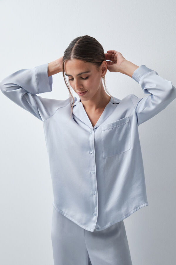 Women'secret Blue satin-finish classic pyjamas blue