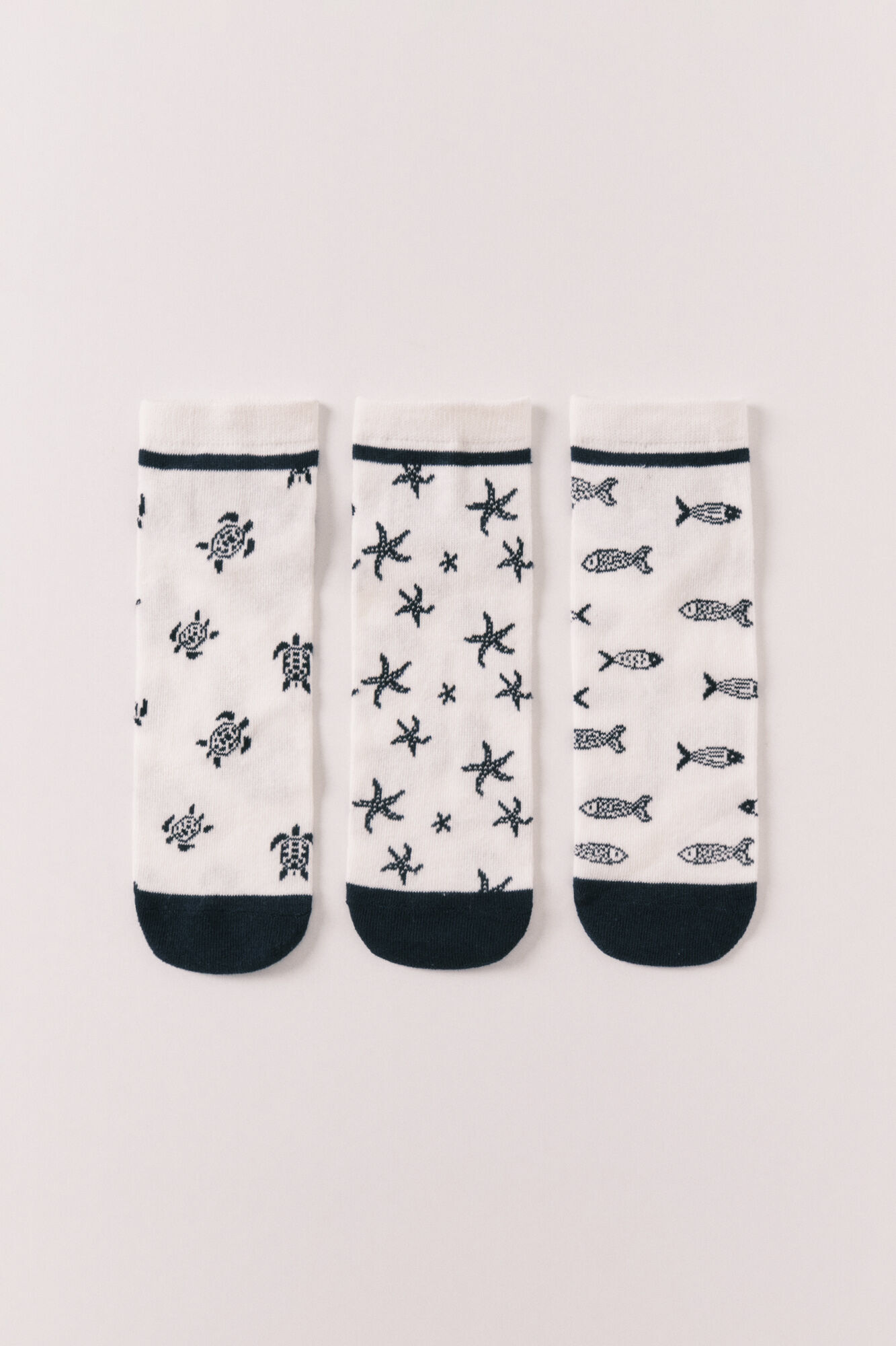 Women'secret Pack 3 calcetines cortos estampados marinos azul