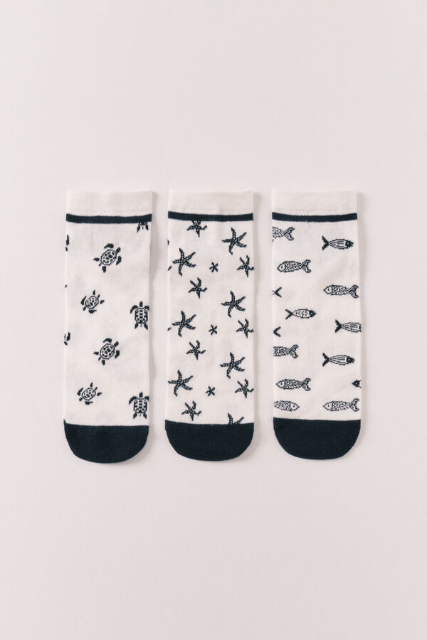 Women'secret Pack 3 meias curtas estampadas marinhas azul estampado