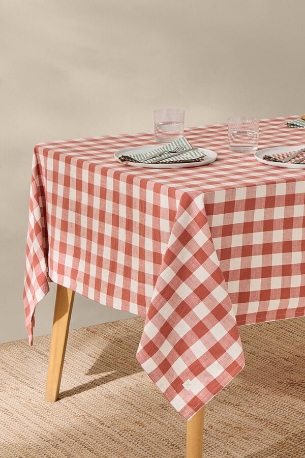 Textura Toalha de mesa de algod&atilde;o xadrez vermelho