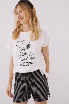 Womensecret Pyjama kurz 100 % Baumwolle Snoopy Streifen Schwarz Naturweiß