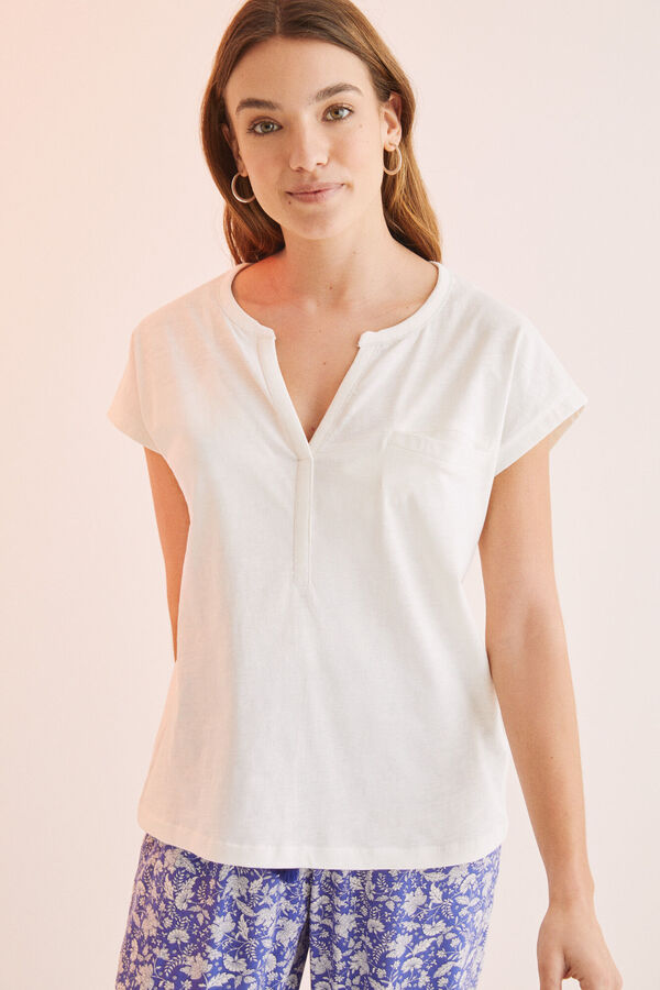 Womensecret T-shirt 100 % coton manches courtes blanc beige