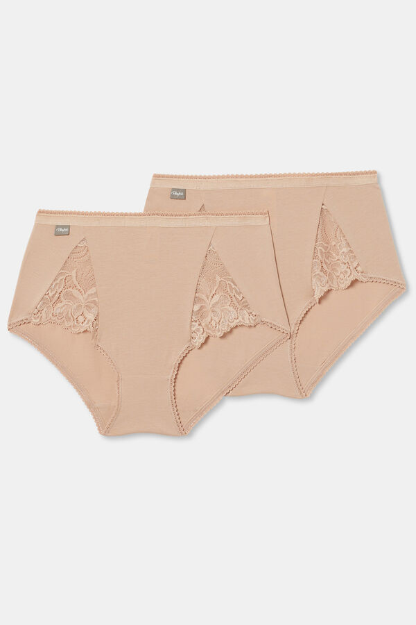 Playtex Pack de 2 cuecas de algod&atilde;o stretch com cintura alta e renda bege