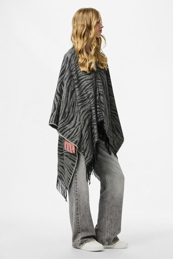 Pieces Casual Poncho mit Zebra-Animal-Print und Fransen Grau
