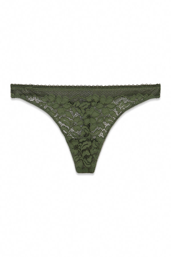 Women'secret Tanga encaje verde caqui