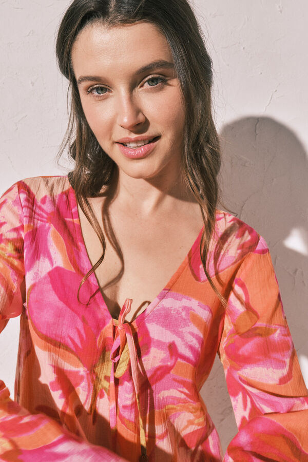 Women'secret Robe tunique courte imprim&eacute;e maxi florale imprim&eacute;