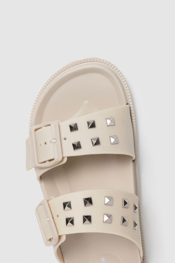 Pepe Jeans Sandalia doble tira tachas marfil