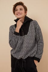 Womensecret Sweatshirt Trikot-Optik Schwarz Schwarz