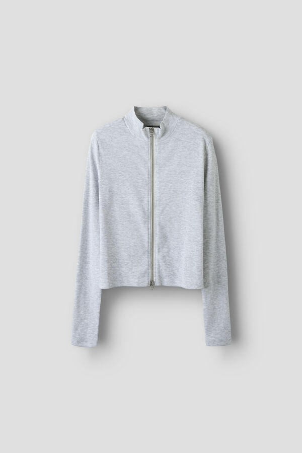 Lmtd Long sleeve ribbed high neck zip-up jacket grey