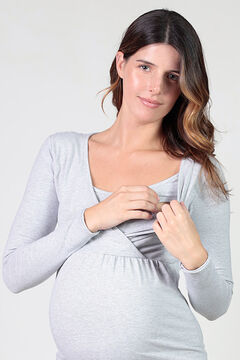 Womensecret Striped maternity nursing nightgown with low neckline grey