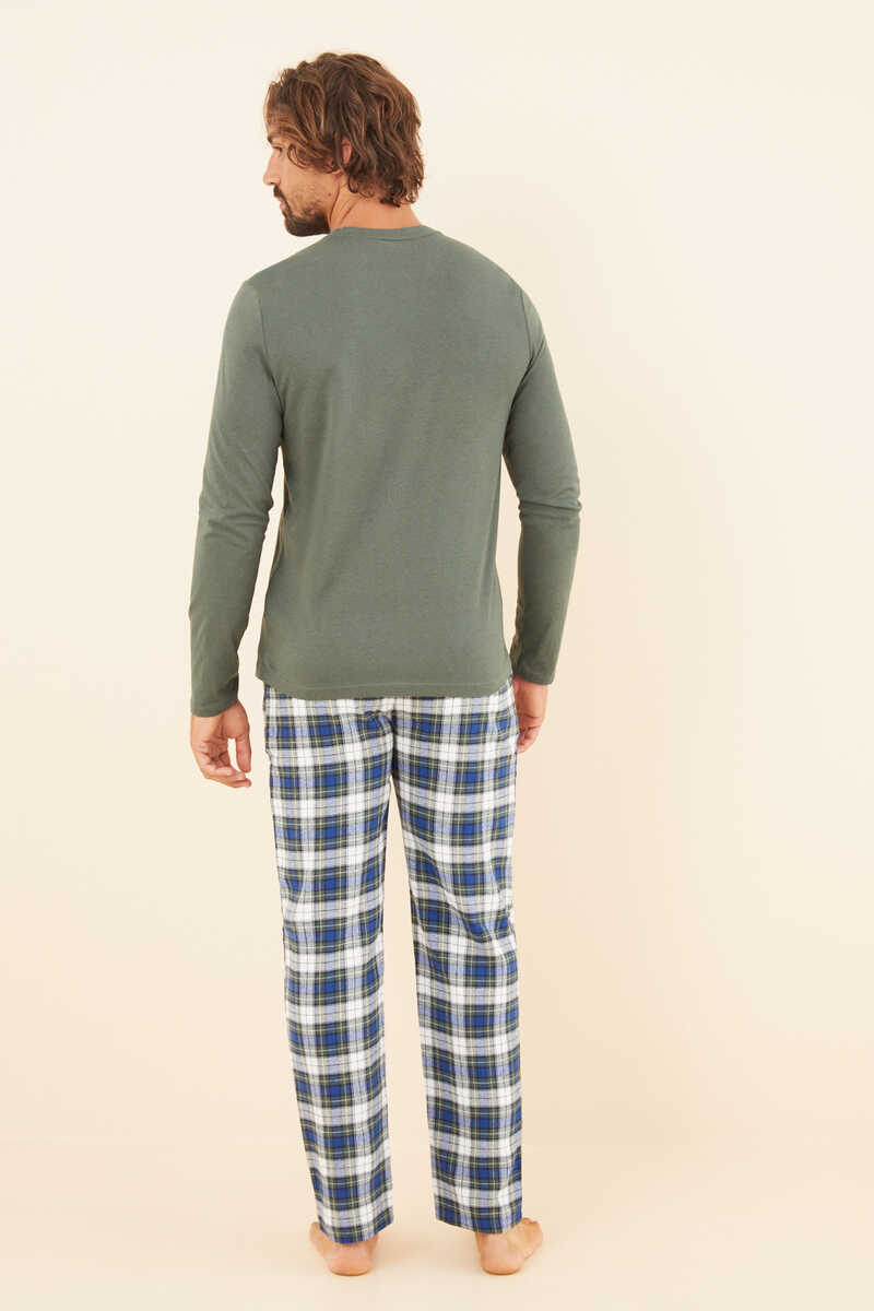Womensecret Pijama comprido homem 100% algodão verde bege