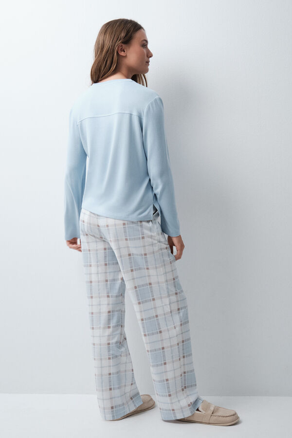 Women'secret Plaid cotton long trousers blue