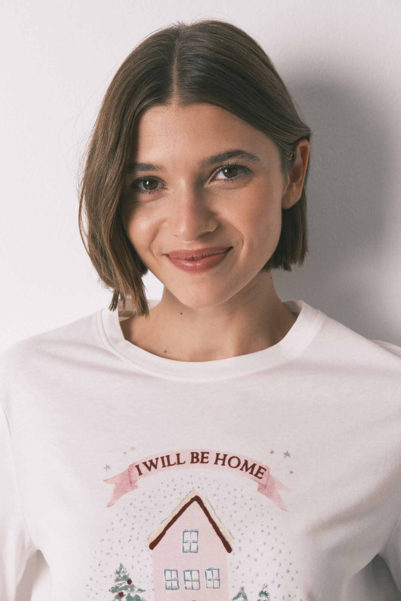 Women'secret Camiseta manga larga 100% algod&oacute;n blanco navidad