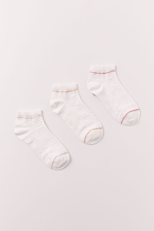 Women'secret Striped contrast short socks 3-pack white