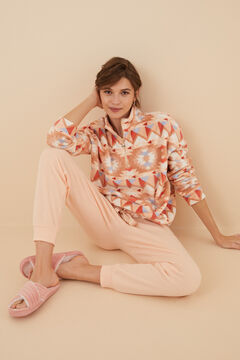 Womensecret Long ethnic print fleece pyjamas brown
