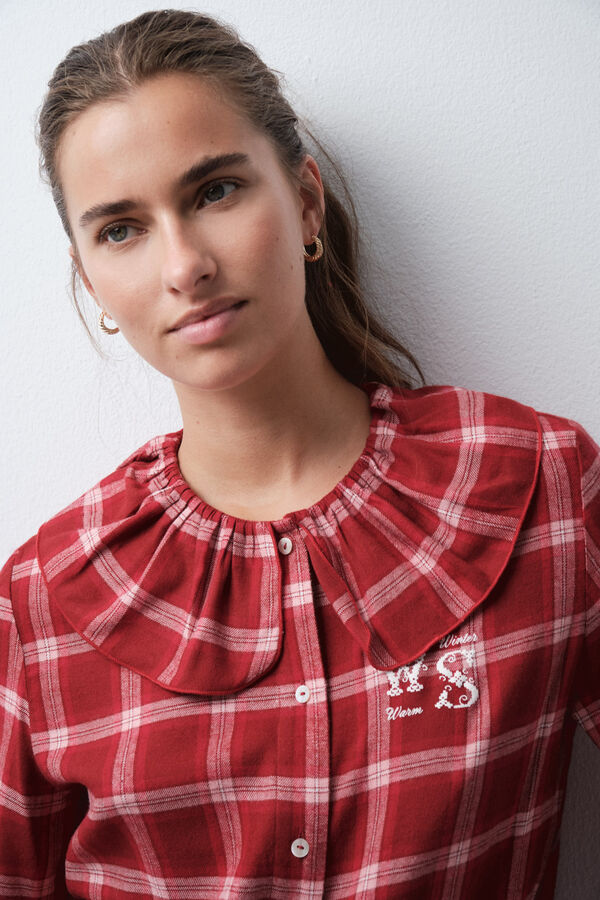 Women'secret Plaid long pyjamas with bobo collar brown