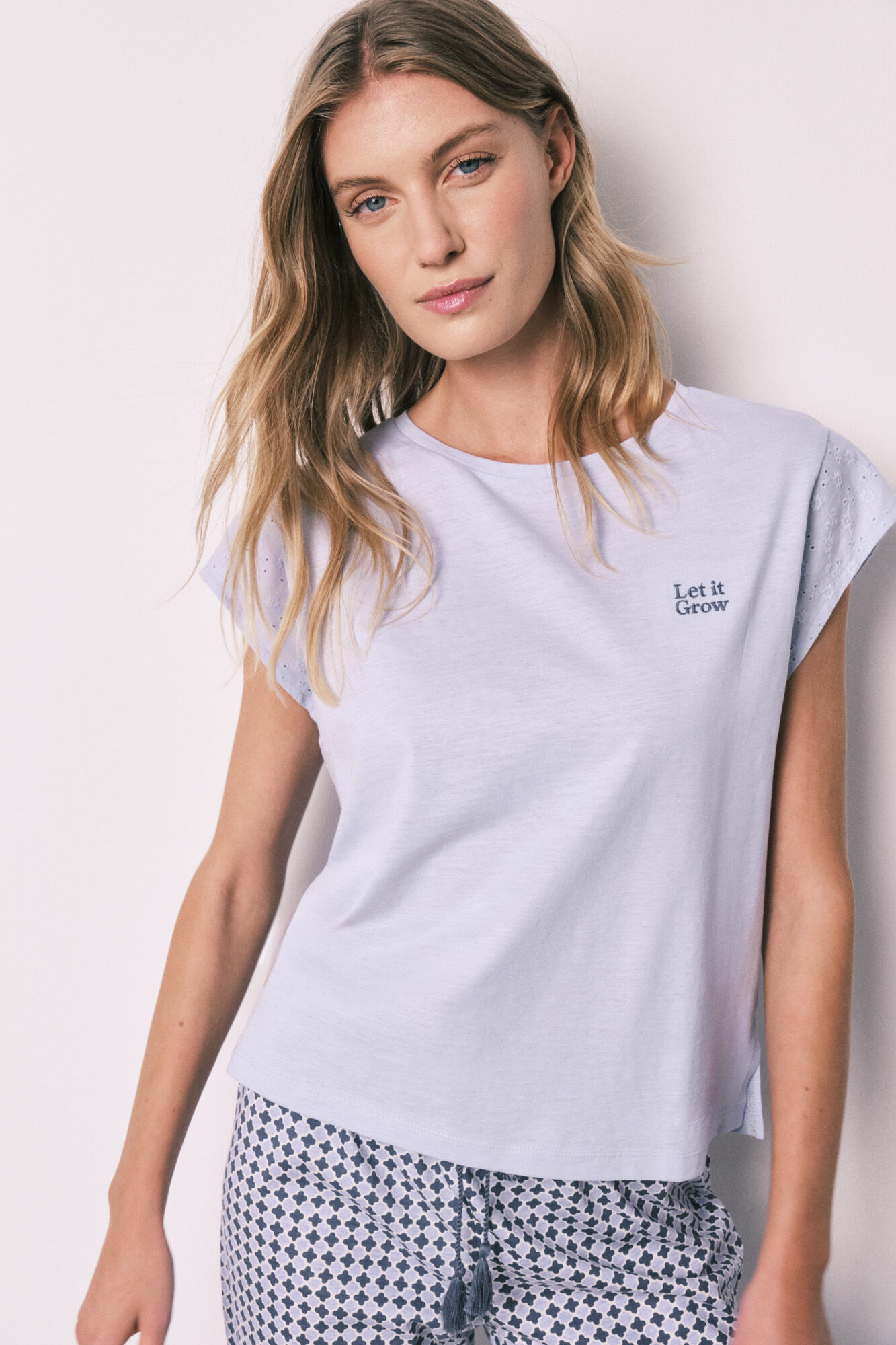 Women'secret Lilac printed cotton short sleeve long pyjamas