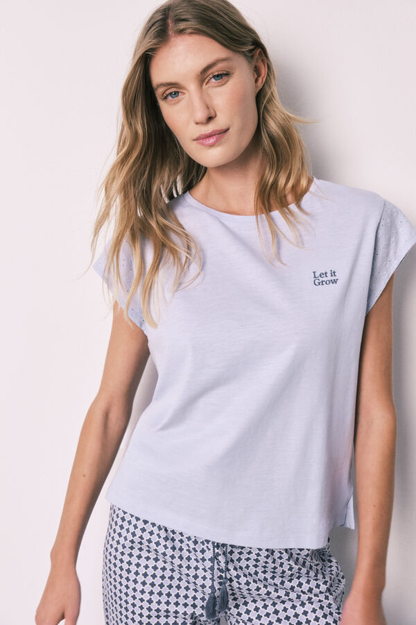 Women'secret Lilac printed cotton short sleeve long pyjamas pink