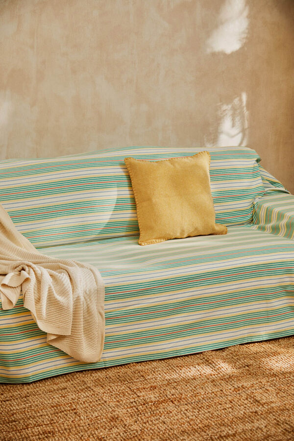 Calma House Sofabezug aus recycelter Baumwolle mit t&uuml;rkisfarbenen Streifen Haiti Blau