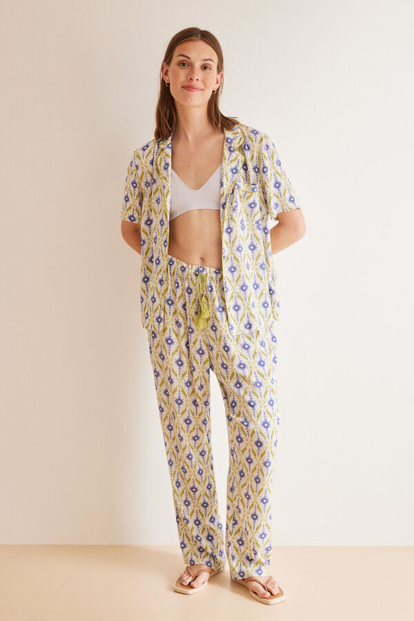 Womensecret Pijama camisero ikat geométrico estampado