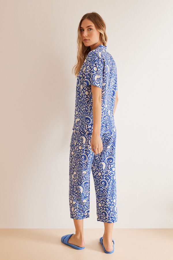 Womensecret Pyjama chemise pantacourt coquillages bleu