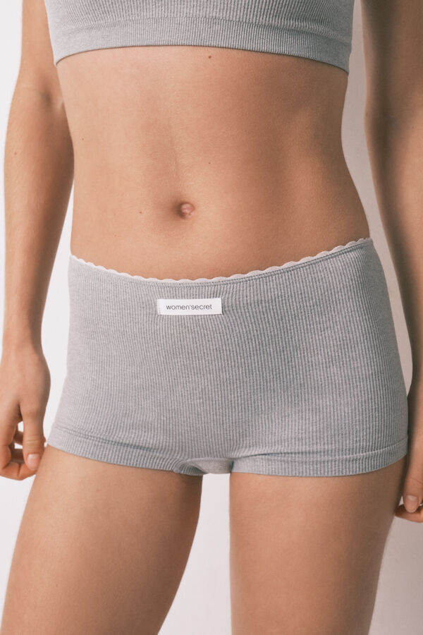 Women'secret Grey seamless ribbed boxer panty grey