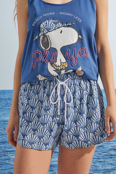 Womensecret Kagyló és Snoopy-mintás, 100% pamut, rövid pizsama kék