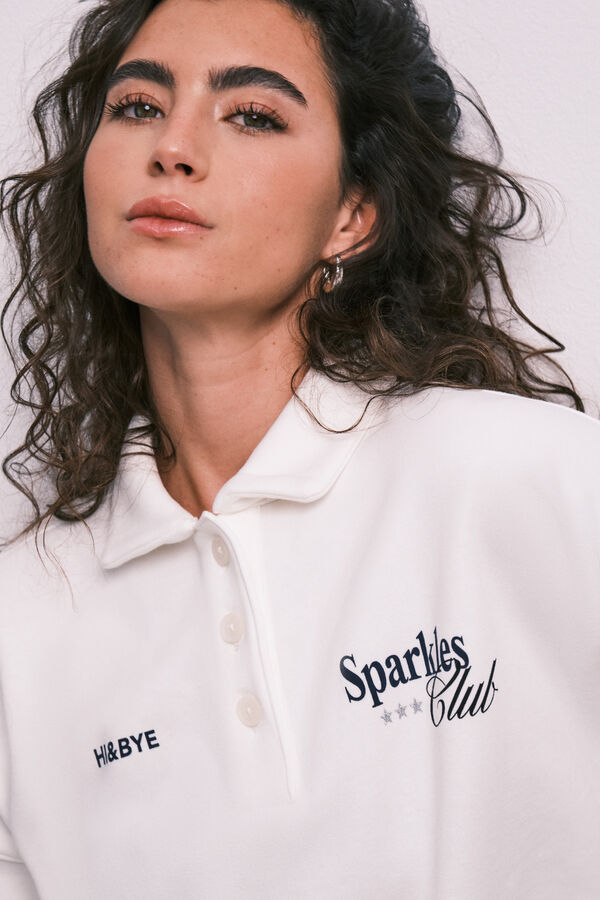 HI&BYE Cotton fleece polo sweatshirt beige