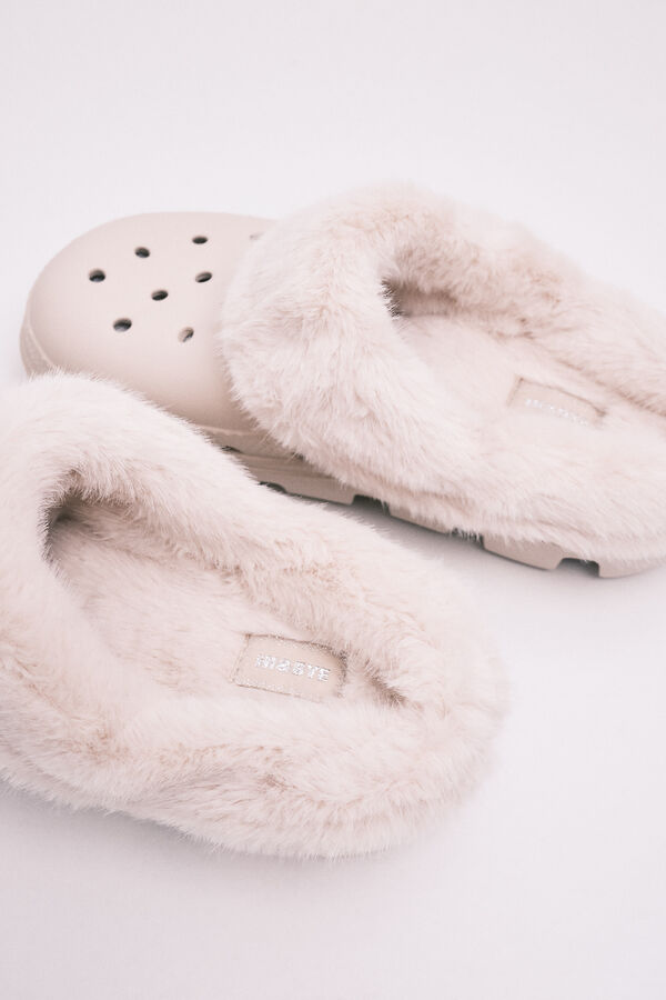 HI&BYE Ecru platform mule slipper beige