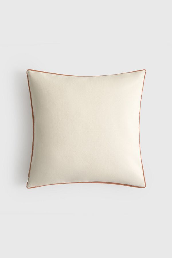 Textura Cotton cushion case with embroidered leaves white