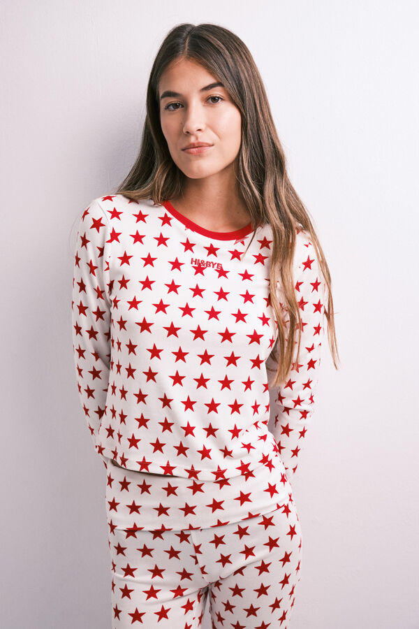 HI&BYE Red star print long pyjamas brown