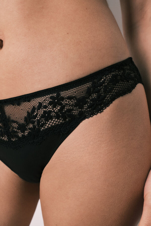 Women'secret Black modal and lace classic panty black
