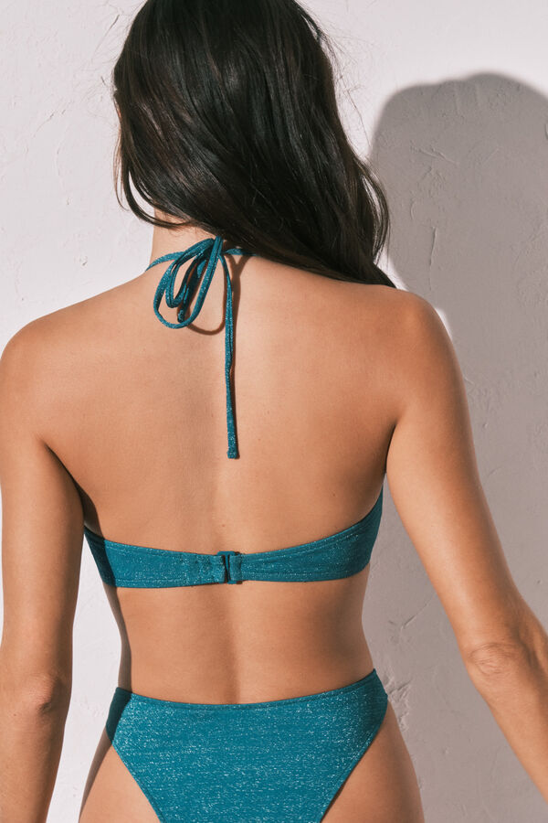 Women'secret Pink ruched shimmer bikini top blue