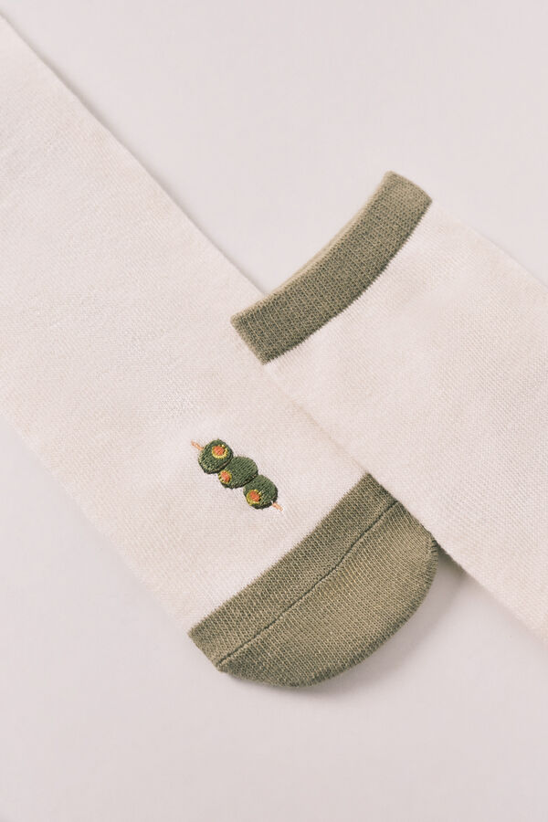 Women'secret Olive embroidered short socks green