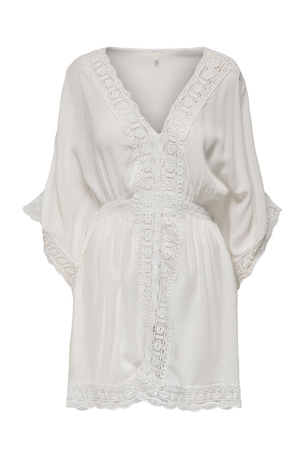 Only Caft&aacute;n corto con troquelados blanco