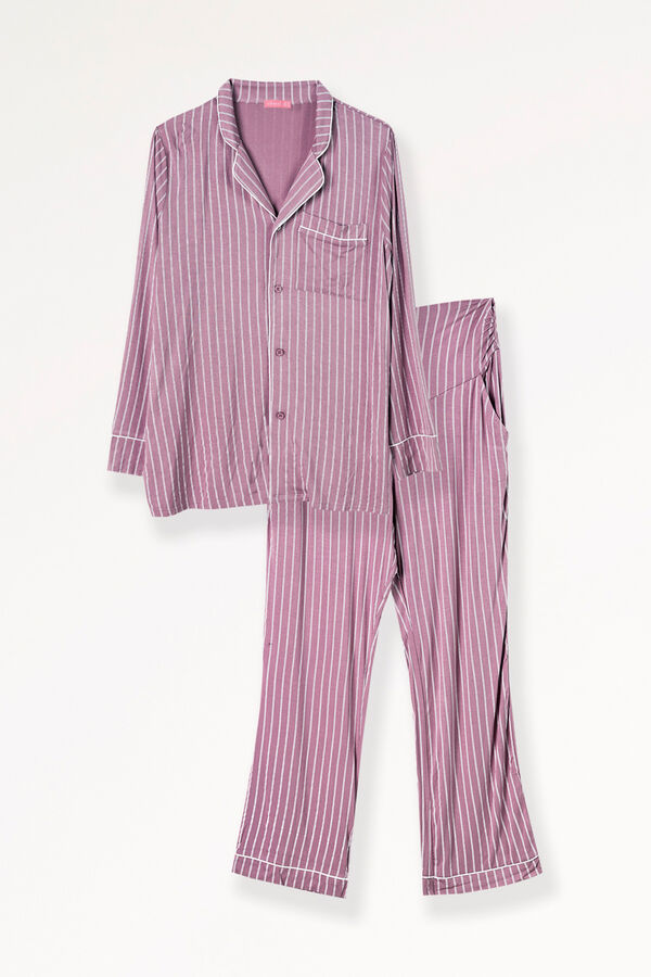 Womensecret Pack pijama de rayas premamá morado/lila