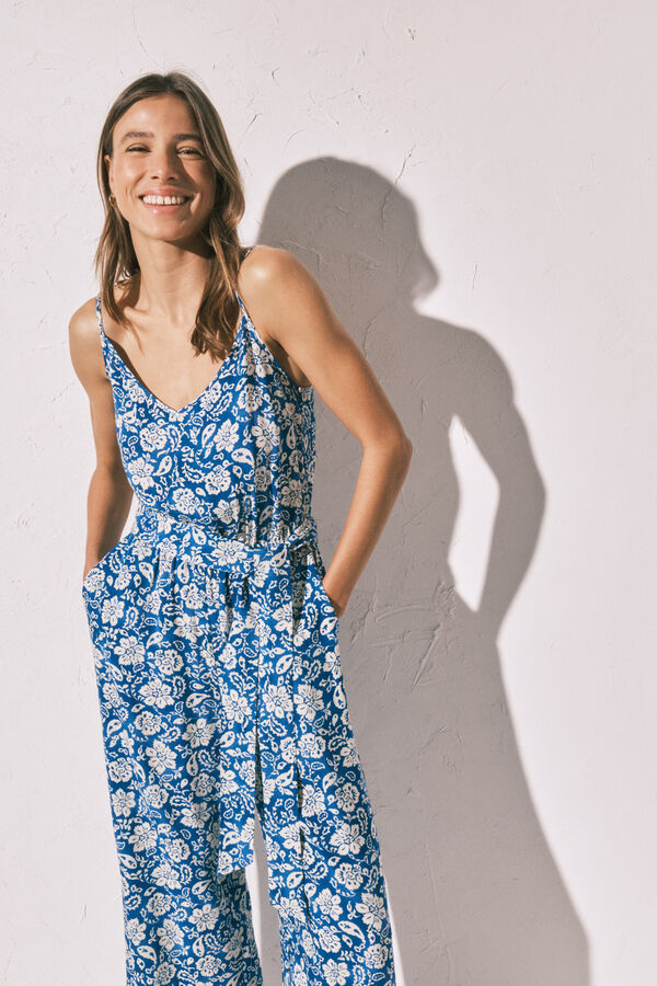 Women'secret Boho print long strap jumpsuit blue