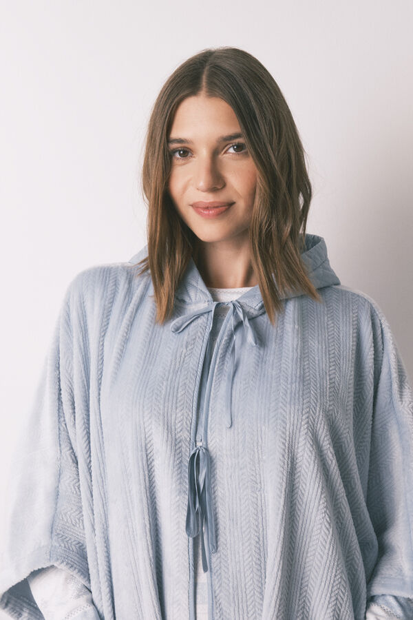 Women'secret Short blue embossed fleece poncho blue