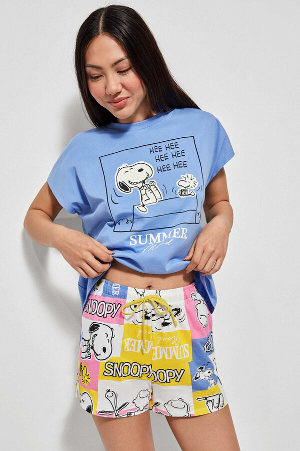 Womensecret Pijama curto com estampado do Snoopy azul