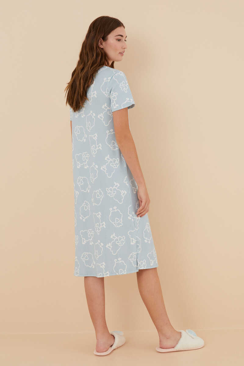 Womensecret Blue cosy jersey-knit midi nightgown with sheep blue