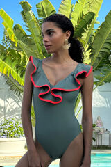 Gogana Ba&ntilde;ador con volante escote V verde