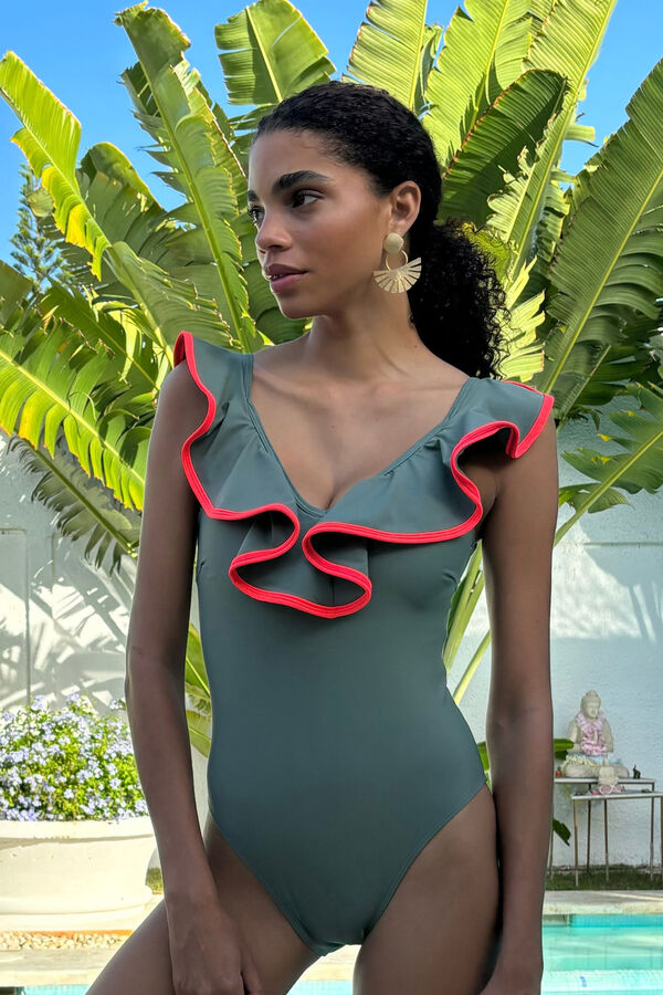 Gogana Ba&ntilde;ador con volante escote V verde