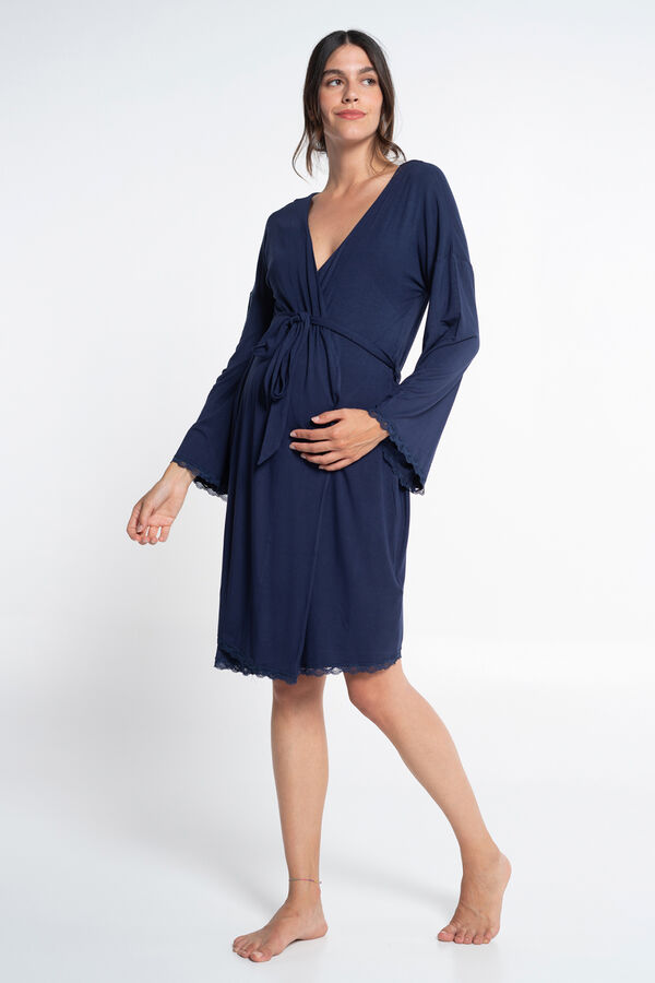 Ohma! Maternity robe with matching lace blue