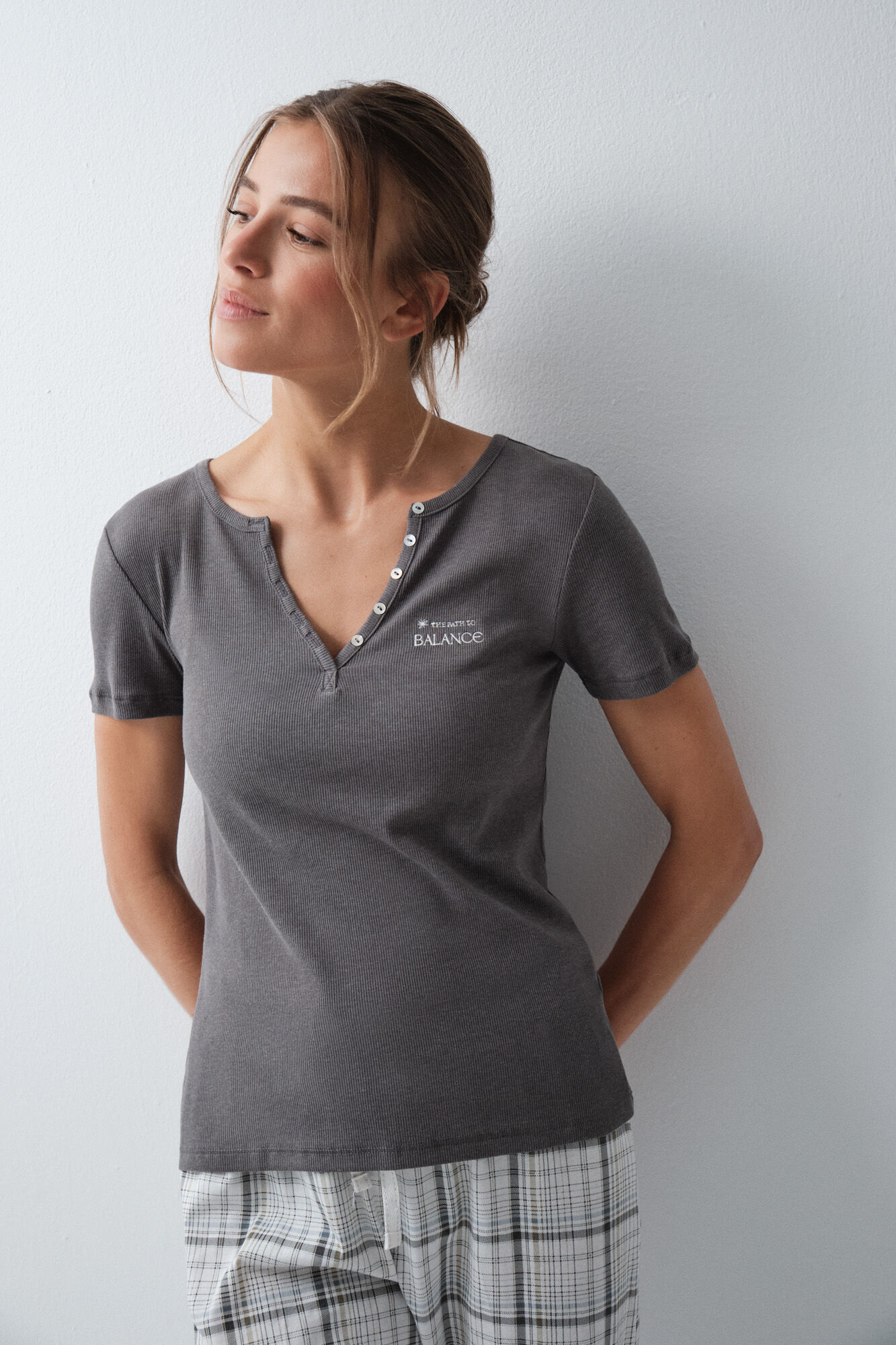Women'secret Grey cotton short sleeve T-shirt