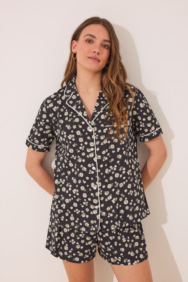 Pyjama Femme Women'secret - Chemise Manches Courtes + Pantalon Bohème - Viscose Imprimé Bordeaux