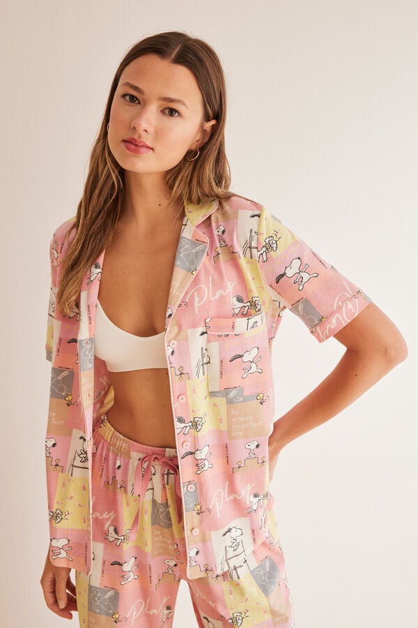 Womensecret Pyjama chemise 100 % coton "Play" rose