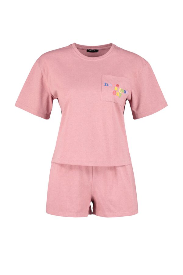 Trendyol Conjunto de pijama corto liso rosa