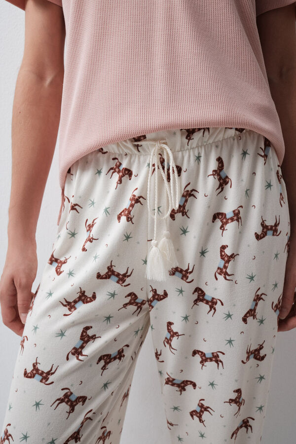 Women'secret Printed horse long trousers beige